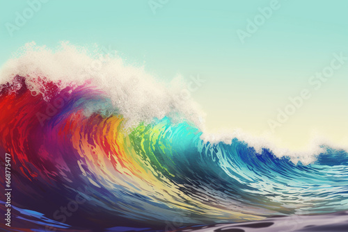 Rainbow wave on white background, 3d render. Computer digital drawing.
