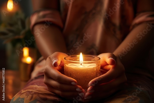 Creating a Calming Vibe with Hands Lighting Scented Candle in Close-Up.