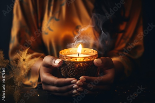 Creating Calm: Hands Close-Up Lighting Scented Candle