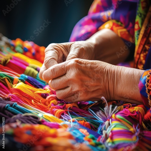 Hands skillfully intertwining diverse cultures and traditions, forming a vibrant tapestry. photo