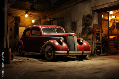 Vintage Automobile Resting in Antique Workshop