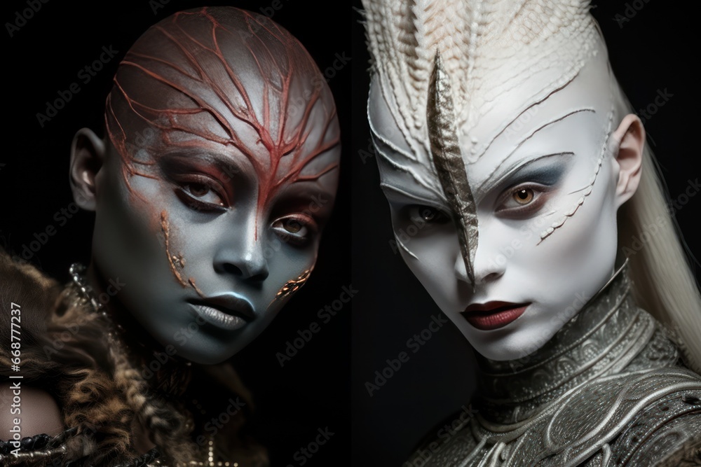 Dressed up actors undergo makeovers. Dressed up actors undergo makeovers.