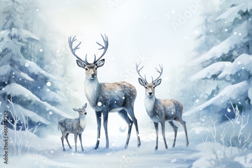 Charming Reindeer Clan in Winter Scene © Morphart