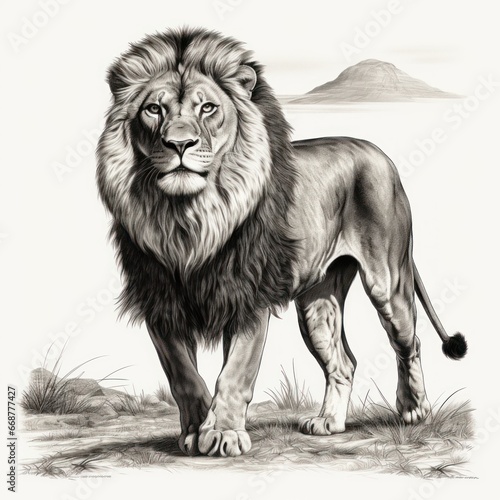 1800s-style American lion engraving on white background.
