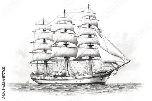 1800s Ship Engraving on White - Classic Antique Art