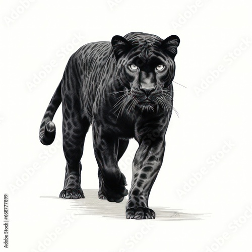 Black Jaguar Engraving in 1800s Style on White