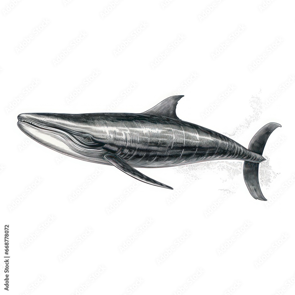 Obraz premium 1800s-style Bryde's Whale Engraving on White Ground