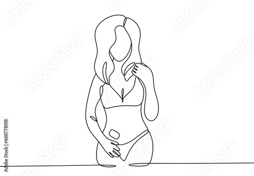 Woman. Contraceptive patch. One line