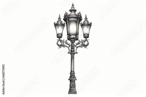 Victorian Street Lamp Engraving on White: A Timeless Classic