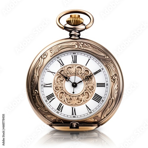 Antique Pocket Watch Engraving: Classic Image on White