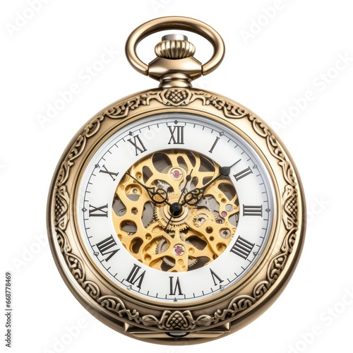 Engraved Antique Pocket Watch on White Background - A Classic Masterpiece