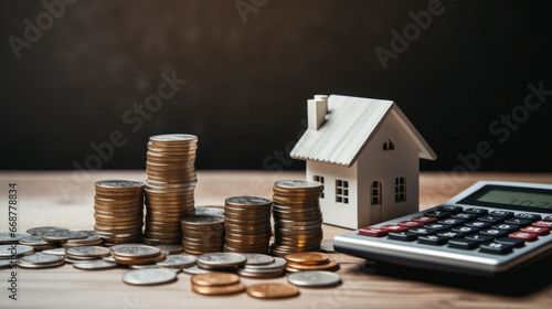 House and coins for concept saving money for buying a house and mortgage