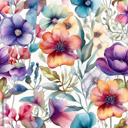 Wallpaper Mural Spring's Whimsical Waltz: A Watercolor Floral Pattern in Pastel Hues,seamless floral pattern,Seamless Pattern Images Torontodigital.ca