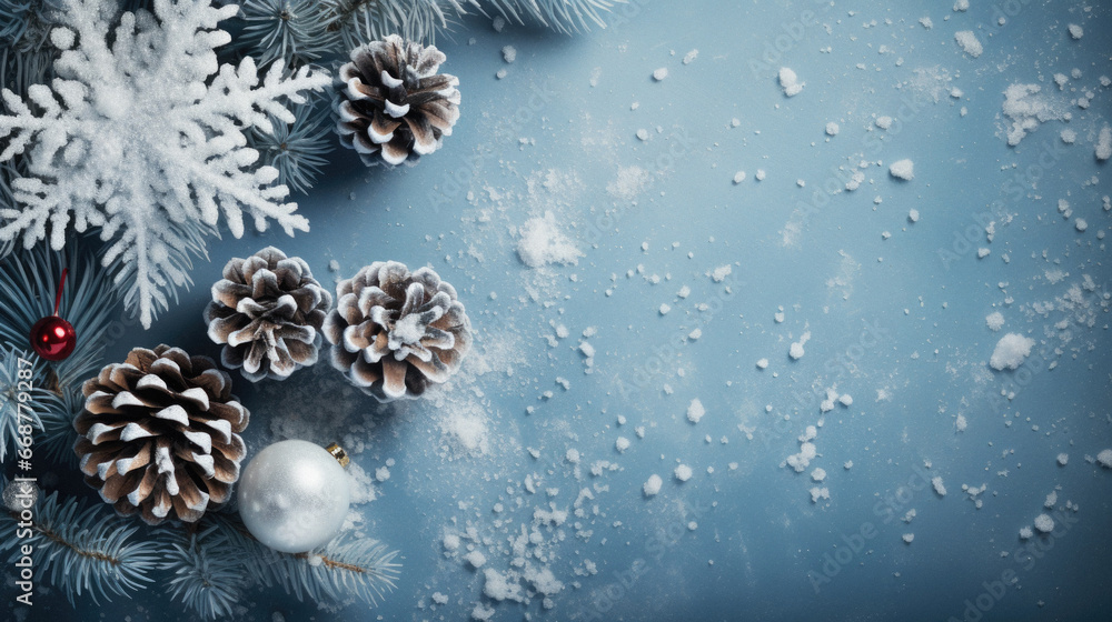 Christmas card with fir and decorations on blue background. Christmas card with fir and decorations on blue background.