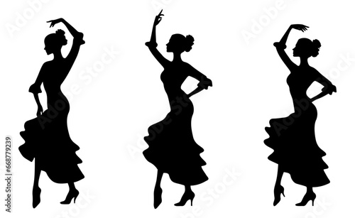 Set of Woman Flamenco dancer silhouette. Vector illustration