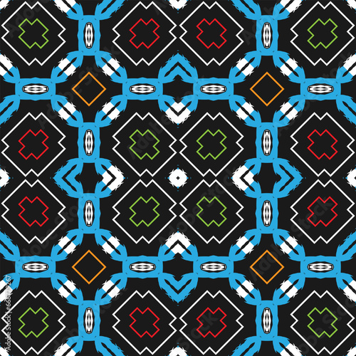 Seamless geometric composition with a predominance of red, blue and green. Vector illustration