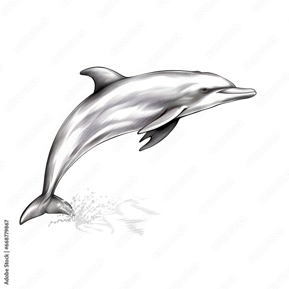 Obraz premium 1800s-style Dolphin Engraving Illustration, White Background