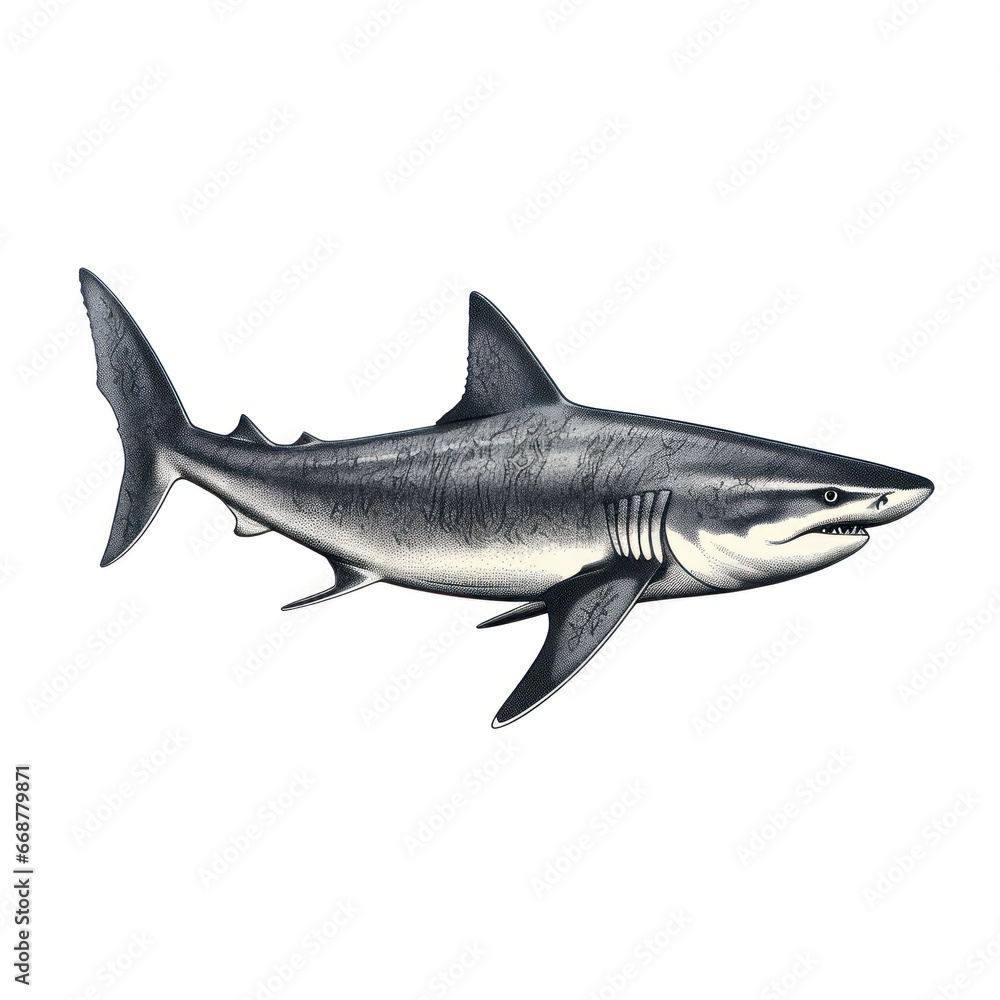 Obraz premium Vintage Dogfish Shark Engraving Illustration on White