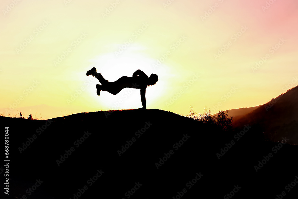 Pose of sporty man doing endurance test to encourage people to do sports