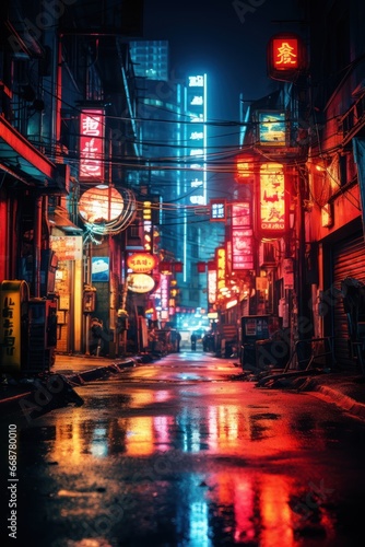 Gloomy Cityscape  Neon-Drenched Dystopia