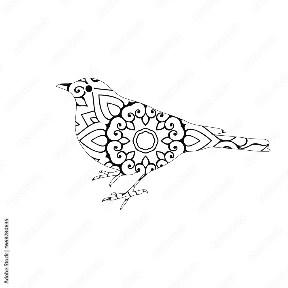 Fotografie Vector Cartoon Sparrow On Tree Branch Line Art