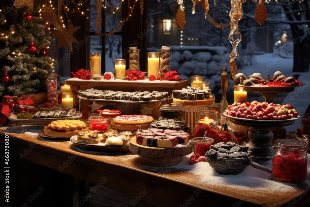 Naklejka premium Holiday Market Serves Festive Delights