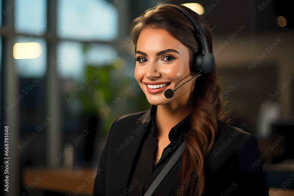 With a winning combination of grace and professionalism, a customer support representative, a woman of exceptional beauty, provides valuable assistance With a winning combination of grace and professionalism, a customer support representative, a woman of exceptional beauty, provides valuable assistance