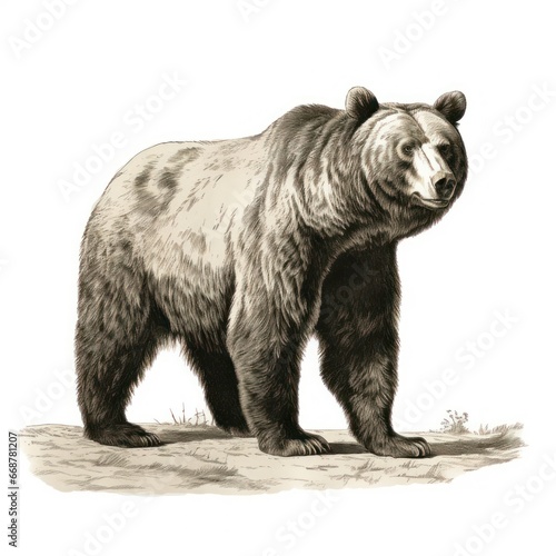 Vintage engraving of a giant short-faced bear in 1800s style illustration on white background. photo