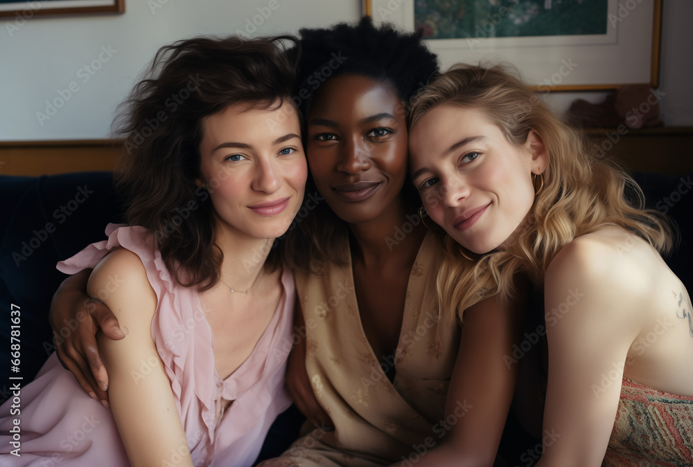 Retrato de Tres Jóvenes Amigas Mirando a Cámara Retrato de Tres Jóvenes Amigas Mirando a Cámara