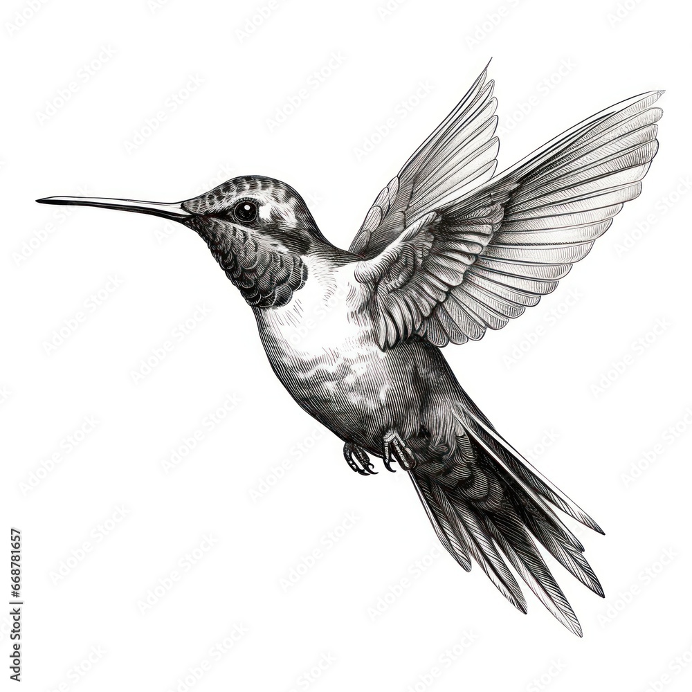 Naklejka premium 1800s-style Hummingbird Engraving on White Background - Vintage Illustration