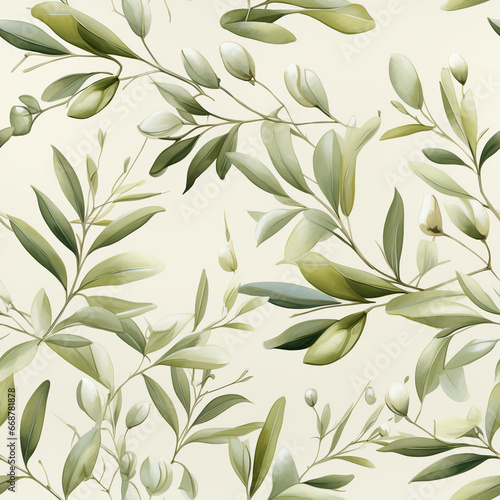Elegant Green and White Floral Pattern seamless pattern with leaves