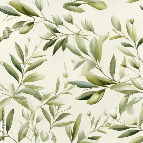 Elegant Green and White Floral Pattern,seamless pattern with leaves