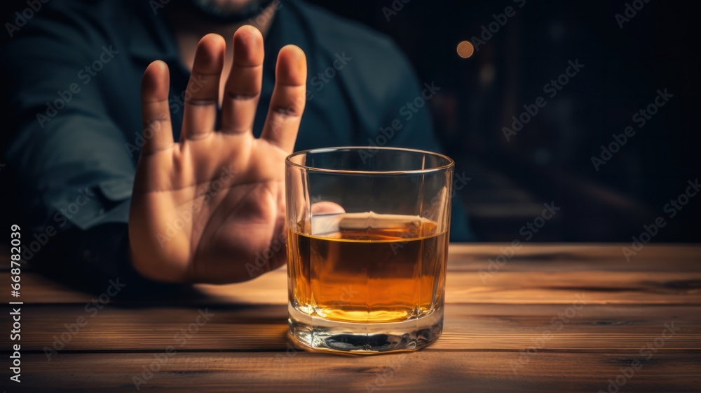 man refuses say no and avoid to drink an alcohol whiskey , stopping hand sign male, alcoholism treatment, alcohol addiction, quit booze, Stop Drinking Alcohol. Refuse Glass liquor, unhealthy, reject man refuses say no and avoid to drink an alcohol whiskey , stopping hand sign male, alcoholism treatment, alcohol addiction, quit booze, Stop Drinking Alcohol. Refuse Glass liquor, unhealthy, reject