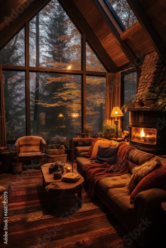 Cozy Cabin Interiors amidst Woodsy Ambiance.
