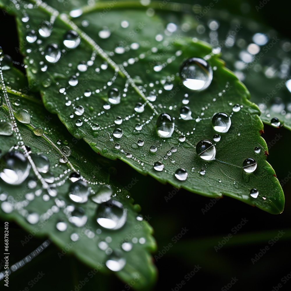 Close-up: Raindrops clung to spider's delicate web. Close-up: Raindrops clung to spider's delicate web.