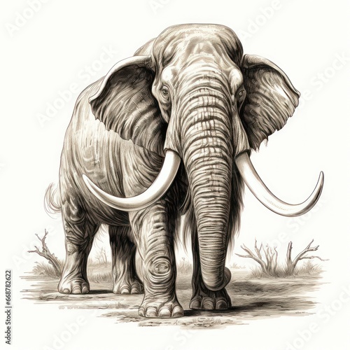 Vintage Mastodon Engraving in 1800s Style on White
