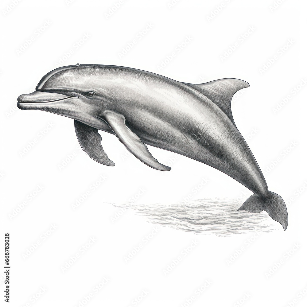Obraz premium Vintage-style engraving of Northern Bottlenose Whale on white background reminiscent of 1800s illustration.