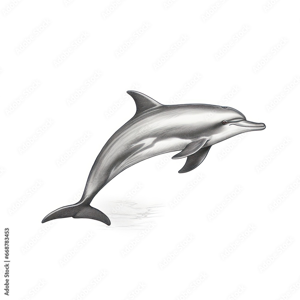 Obraz premium 1800s-Style Engraving of Pacific White-Sided Dolphin on White Background