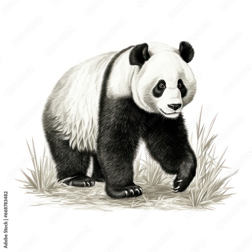 Obraz premium 1800s-Style Panda Bear Engraving on White Background - Vintage Illustration