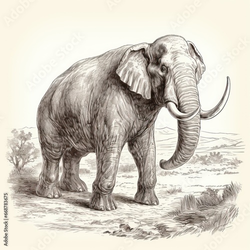 Vintage Pygmy Mammoth Engraving - 1800s Style Illustration on White