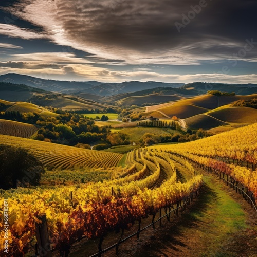 Harvest season s vineyard- hills roll.