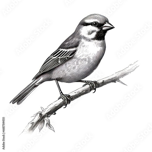 1800s style Sparrow Vintage Engraving on White Background Illustration