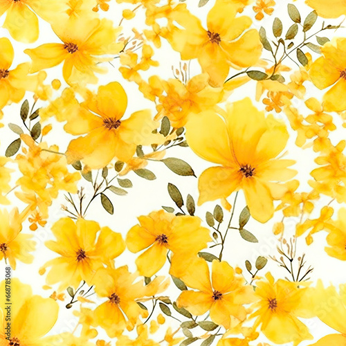 Sunshine Blooms  A Cheerful Dance of Yellow Floral Watercolors yellow flowers background Seamless Pattern Images
