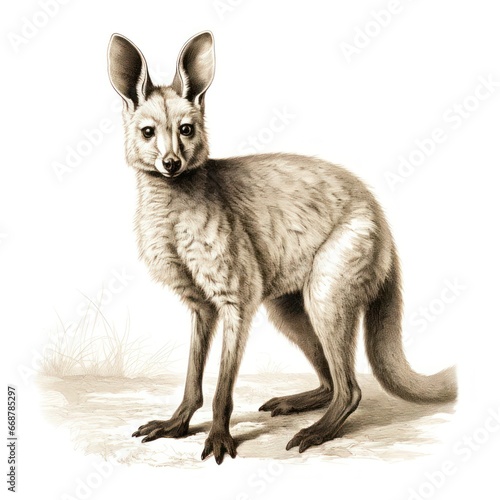 Vintage-style Wallaby Engraving on White Background, evocative of the 1800s © Morphart
