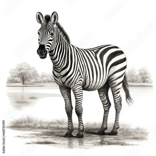 Vintage Zebra Engraving Illustration in 1800s Style on White Background