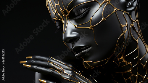 black Luxury Two modern female mannequins with gold ornament. 3D illustration