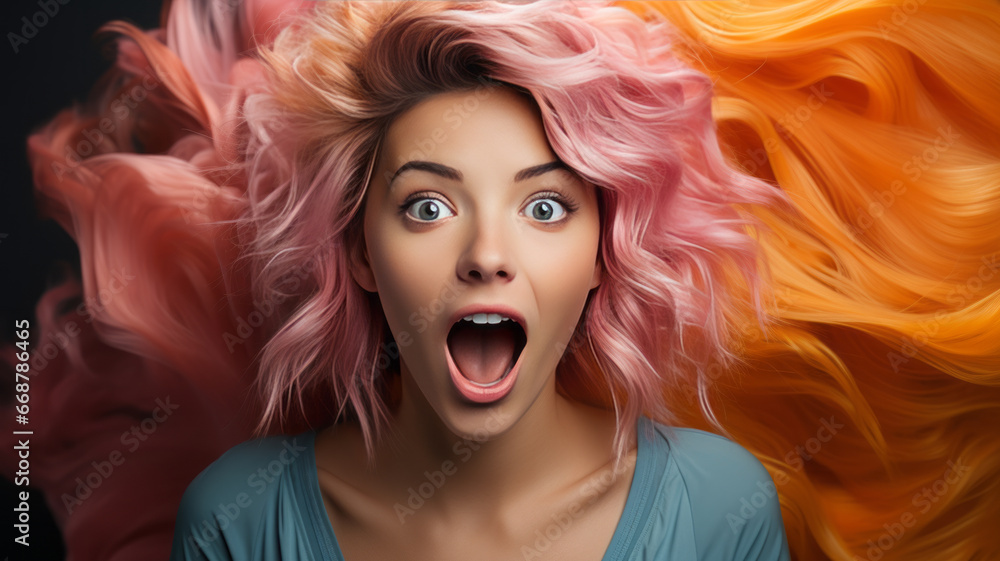 Young woman with colorful hair shouting.generative ai
