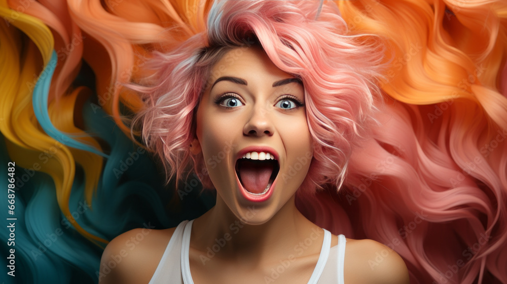 Young woman with colorful hair shouting.generative ai