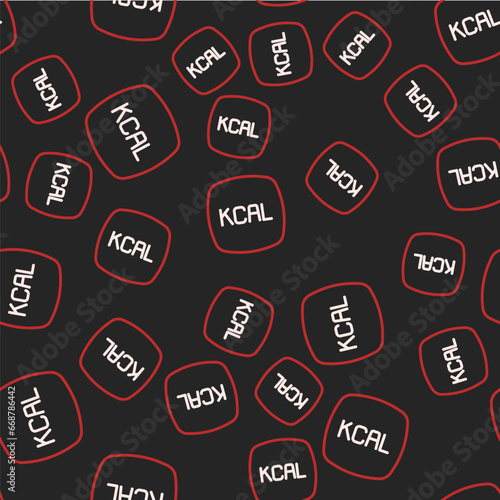 Line Kcal icon isolated on isolated seamless pattern on black background. Health food. Vector