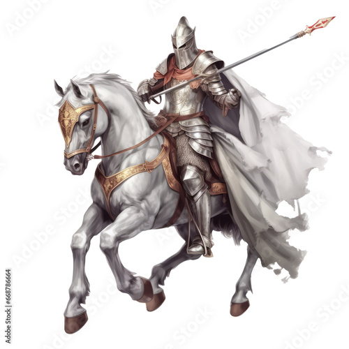 Medieval knight on white steed, isolated. © Suralai